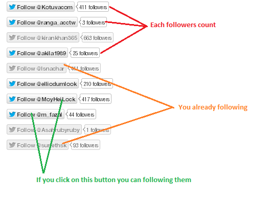 Get twitter followers list with each followers count using JQuery-JSON