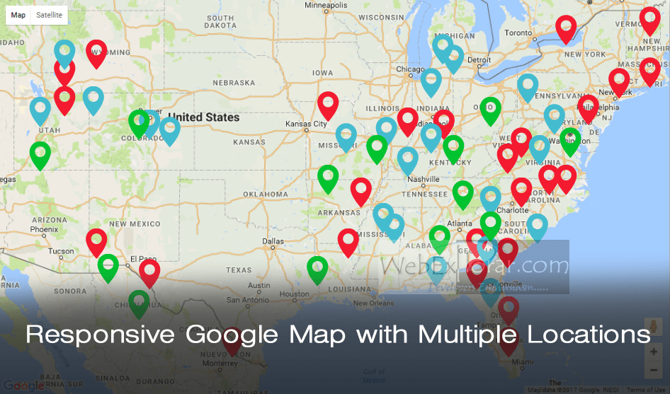Responsive Google Map with multiple locations